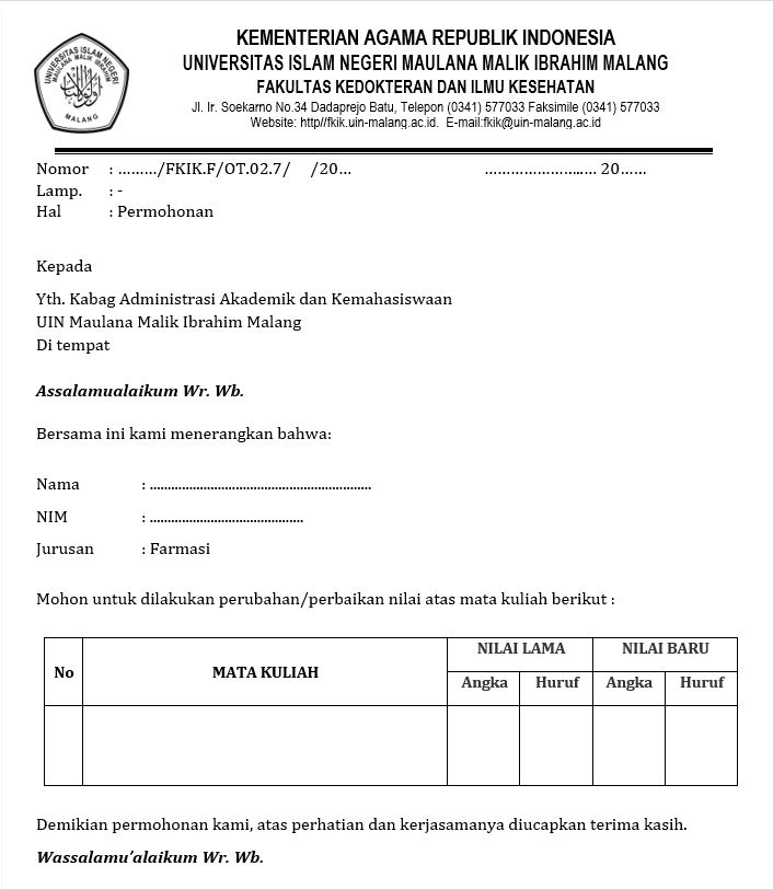 Form Perbaikan Nilai Program Studi Farmasi